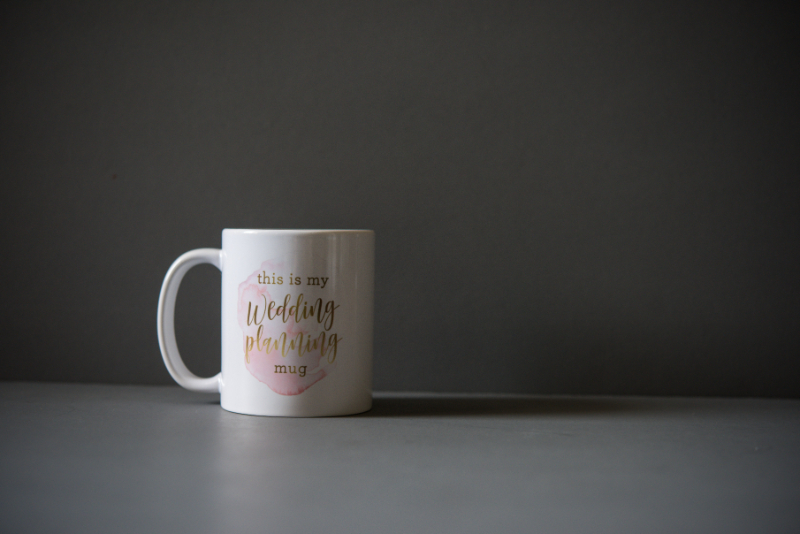 a photo of a wedding planning mug on a post about blogging for wedding photographers