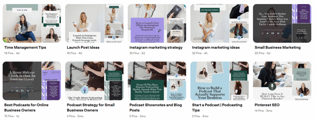 screenshot example of Pinterest boards with Pinterest SEO best practices