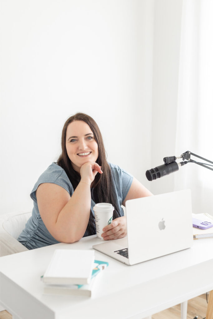 Kara from The Kara Report records podcast episode about turning your podcast into a lead-generating funnel.