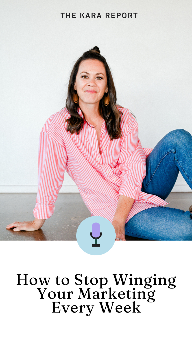 Portrait of Tayler Cusick-Hollman sitting casually in a striped shirt beside text about marketing planning and how to stop winging your marketing every week.
